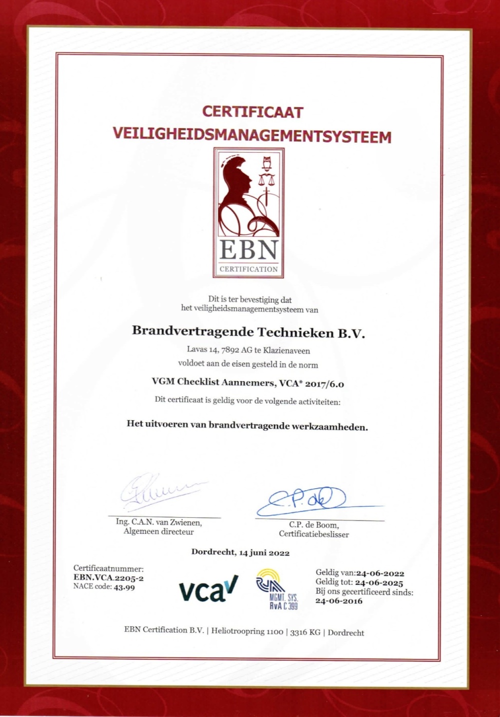 certificaat veiligheidsmanagementsysteem BVT